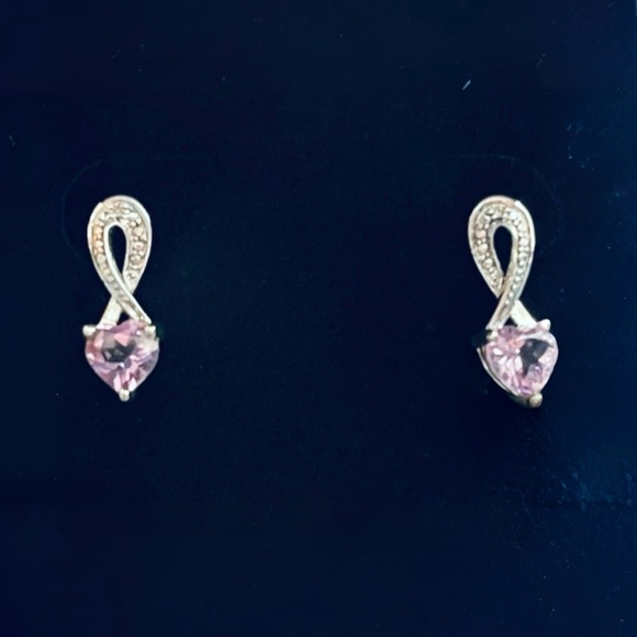 Amethyst Heart Diamond Drop Earrings Sterling 925 Silver February Aquarius Lilac